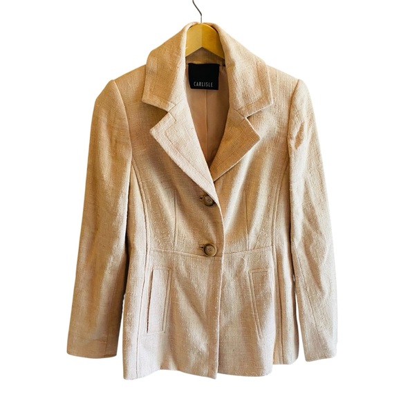 Carlisle Jackets & Blazers - CARLISLE 100% Silk Peach Textured Double Button Blazer Jacket